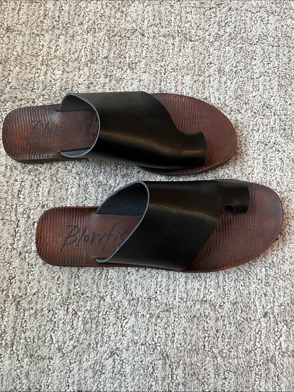 Blowfish Dalla Black Slide Sandals with Brown Footbed Sz 8